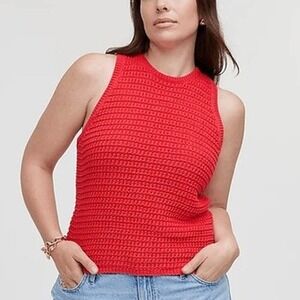 Madewell Sweater Tank Top Womens XS Red Crochet Knit Racerback Boho Festival